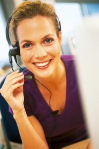 Woman with headset in an office